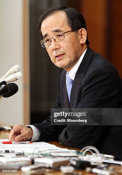 Masaaki Shirakawa, governor of the Bank of Japan, speaks during a news conference in Tokyo, Japan, on Tuesday, Dec. 1, 2009. The Bank of Japan said...