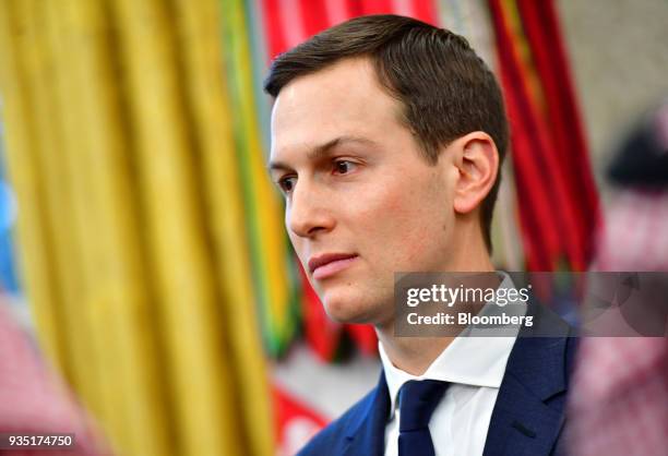 Jared Kushner, senior White House adviser, listens during a meeting with U.S. President Donald Trump and Mohammed bin Salman, Saudi Arabia's crown...