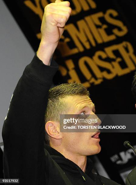 Australian IBO cruiserweight title-holder Danny Green gestures during the weigh-in on the eve of his world title bout against challenger, the...