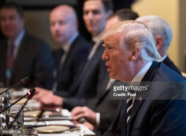 President Donald Trump holds a working lunch with Crown Prince Mohammed bin Salman of the Kingdom of Saudi Arabia in the Oval Office at the White...