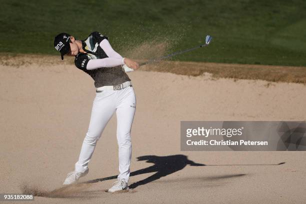 Sung Hyun Park of South Korea plays from the bunker during the third round of the Bank Of Hope Founders Cup at Wildfire Golf Club on March 17, 2018...