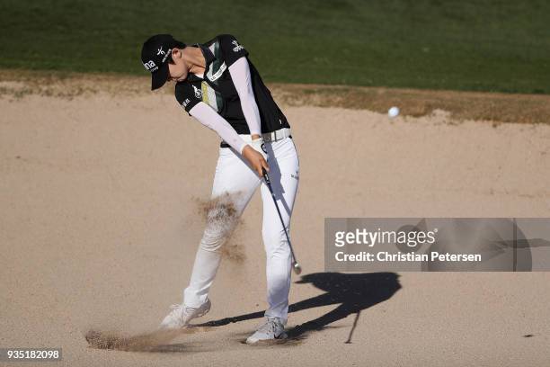Sung Hyun Park of South Korea plays from the bunker during the third round of the Bank Of Hope Founders Cup at Wildfire Golf Club on March 17, 2018...