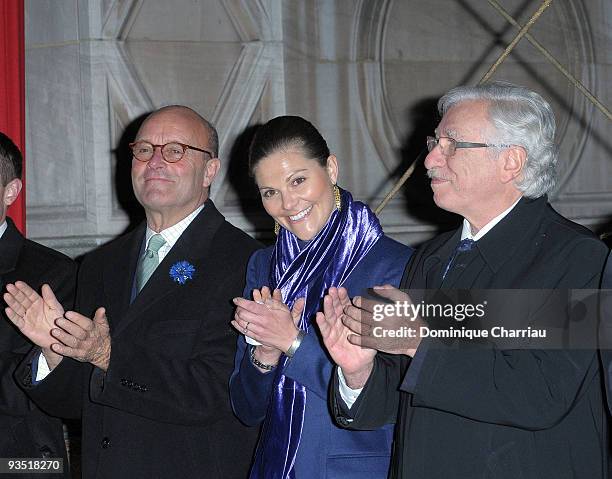 Swedish ambassador to France Gunnar Lund , Crown Pincess Victoria of Sweden and Pierre Schapira attend a ceremony to illuminate two Christmas trees...
