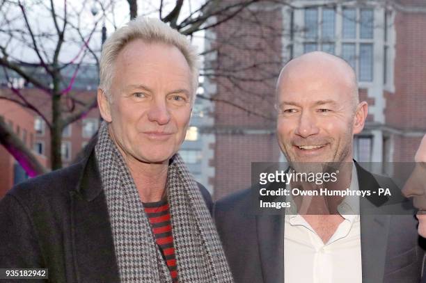 Sting and Alan Shearer arrive for the gala performance of The Last Ship, Sting&Otilde;s Tony-nominated musical at Northern Stage, Barras Bridge,...