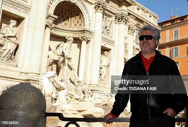 Spanish film director Pedro Almodovar poses at the Fontana Di Trevi for the photocall of "Los Abrazos Roto" on November 7, 2009 in Rome. AFP PHOTO /...