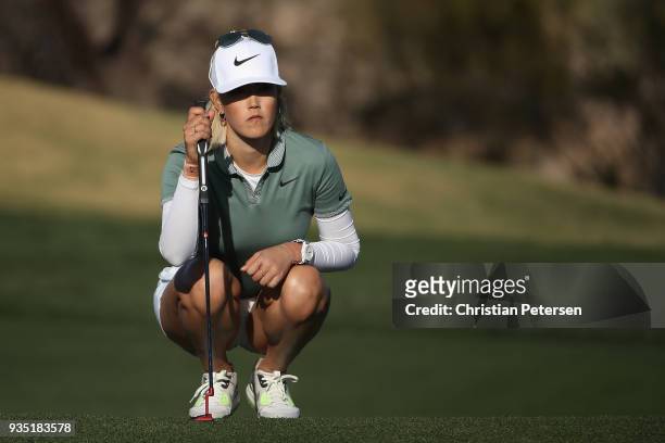 Michelle Wie putts on the 16th green during the third round of the Bank Of Hope Founders Cup at Wildfire Golf Club on March 17, 2018 in Phoenix,...