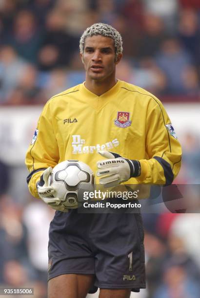 West Ham United goalkeeper David James during the FA Barclaycard Premiership match between West Ham United and Aston Villa at Upton Park in London on...