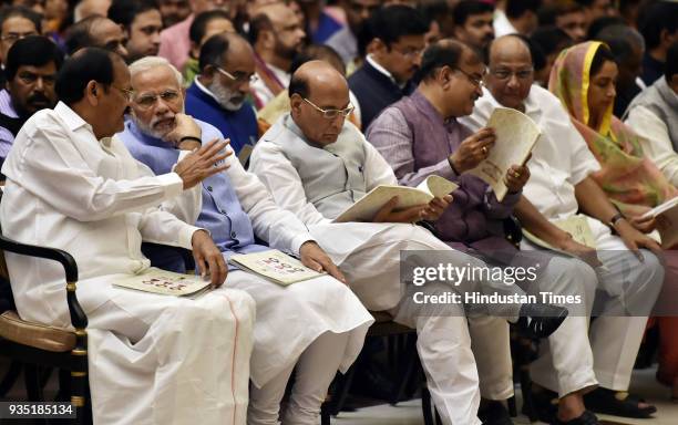 Vice President M. Venkaiah Naidu, Prime Minister Narendra Modi, Home Minister Rajnath Singh, Ananth Kumar, NCP leader Sharad Pawar during the Civil...