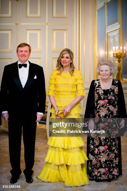 King Willem-Alexander of The Netherlands, Queen Maxima of The Netherlands and Princess Beatrix of the Netherlands pose for the official picture ahead...