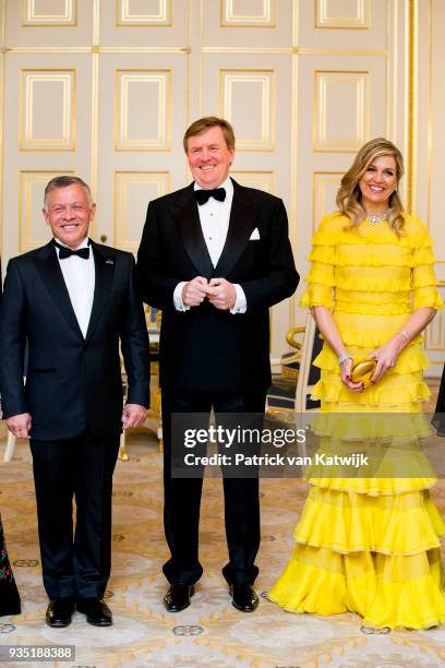 King Abdullah of Jordan, King Willem-Alexander of The Netherlands and Queen Maxima of The Netherlands pose for the official picture ahead the...