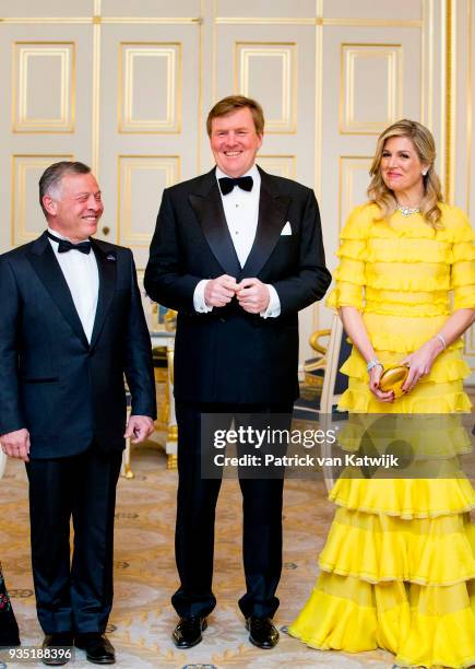 King Abdullah of Jordan, King Willem-Alexander of The Netherlands and Queen Maxima of The Netherlands pose for the official picture ahead the...