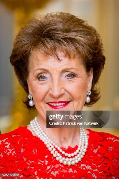 Princess Margriet of the Netherlands poses for the official picture ahead the official dinner for the King and Queen of Jordan at Palace Noordeinde...