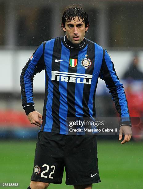 Diego Albero Milito of FC Inter Milan during the Serie A match between FC Inter Milan and ACF Fiorentina at Stadio Giuseppe Meazza on November 29,...