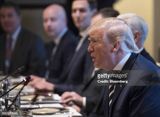 President Donald Trump, right, speaks during a working lunch with Mohammed bin Salman, Saudi Arabia's crown prince, not pictured, in the cabinet room...