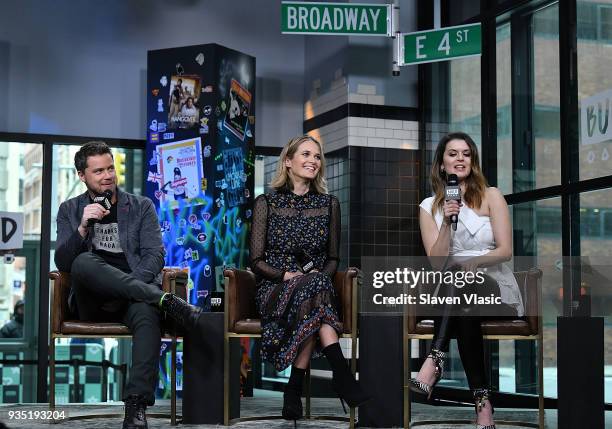 Cast members Greg Poehler, Rachel Blanchard and Priscilla Faia visit Build Series to discuss DirecTV's Audience Network 'You Me Her' at Build Studio...
