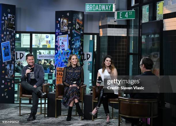 Cast members Greg Poehler, Rachel Blanchard and Priscilla Faia visit Build Series to discuss DirecTV's Audience Network 'You Me Her' at Build Studio...