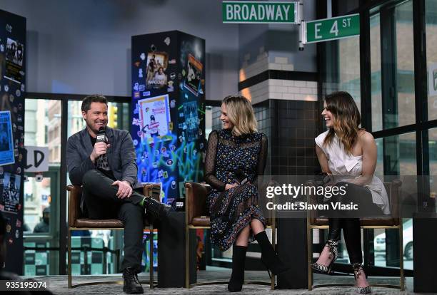 Cast members Greg Poehler, Rachel Blanchard and Priscilla Faia visit Build Series to discuss DirecTV's Audience Network 'You Me Her' at Build Studio...