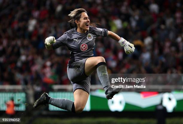 Blanca Felix of Chivas celebrates during the Final match between Chivas and Pachuca as part of the Torneo Apertura 2017 Liga MX Femenil at Chivas...