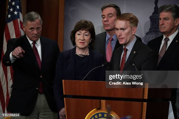 Chairman of U.S. Senate Intelligence Committee Sen. Richard Burr , Sen. Susan Collins , committee Vice Chairman Sen. Mark Warner , Sen. James...