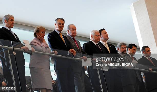 Portugal's Prime Minister Jose Socrates, Chile's President Michelle Bachelet, Portugal's President Anibal Antonio Cavaco Silva, Spain's King Juan...