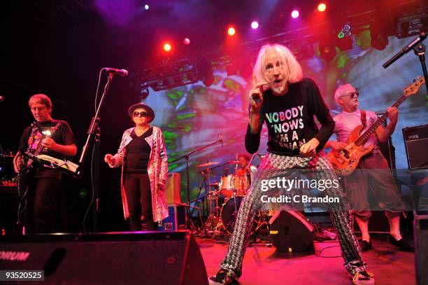 Steve Hillage, Gilli Smyth, Daevid Allen and Mike Howlett of Gong perform on stage at The Forum on November 27, 2009 in London, England.