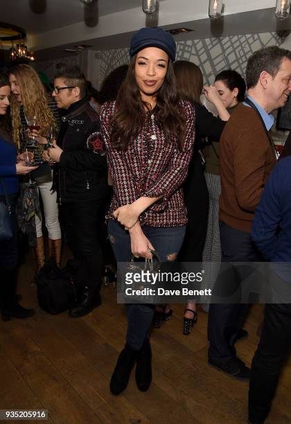 Sarah-Jane Crawford attends the launch of The Real Greek's new Vegan Menu in Soho on March 20, 2018 in London, England.
