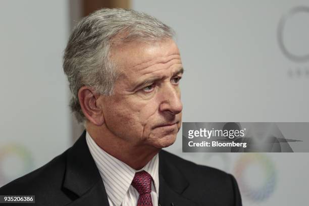 Felipe Larrain, Chile's finance minister, listens during a Bloomberg Television interview at the G20 Summit in Buenos Aires, Argentina, on Tuesday,...