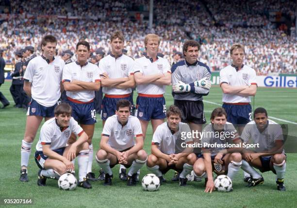 England line up for a group photo before the UEFA Euro 1988 group match between England and the Republic of Ireland at the Neckarstadion on June 12,...