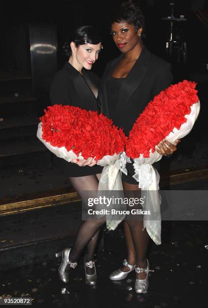Exclusive Coverage* Ashlee Simpson-Wentz as "Roxie Hart" and Deidre Goodwin as "Velma Kelly" pose backstage at "Chicago" on Broadway at the...
