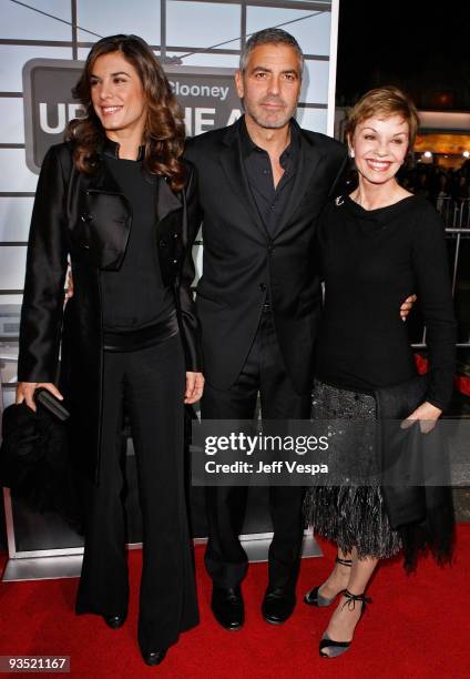 Model Elisabetta Canalis, actor George Clooney and his mother Nina Warren arrive at the Los Angeles premiere of "Up In The Air" at Mann Village...