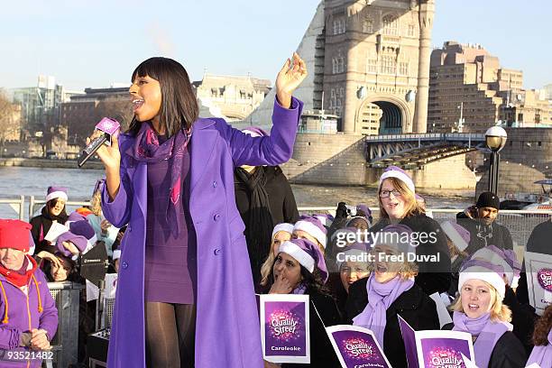 Alexandra Burke attends photocall at Quality street's festive carol singing event on December 1, 2009 in London, England.