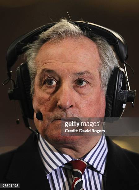 Former Wales and British Lions Scrumhalf Gareth Edwards commentates during the Invesco Perpetual Series match between Wales and Australia at the...