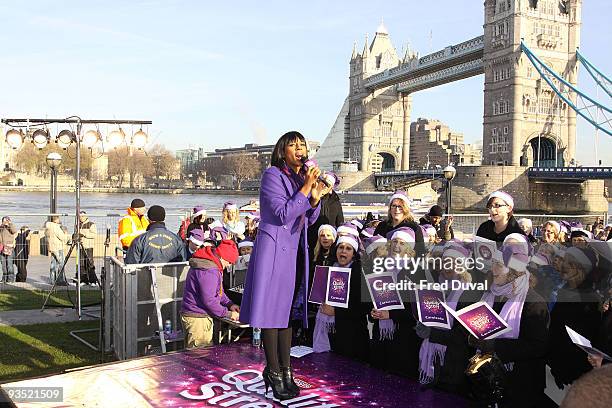 Alexandra Burke attends photocall at Quality street's festive carol singing event on December 1, 2009 in London, England.