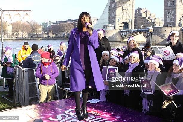 Alexandra Burke attends photocall at Quality street's festive carol singing event on December 1, 2009 in London, England.