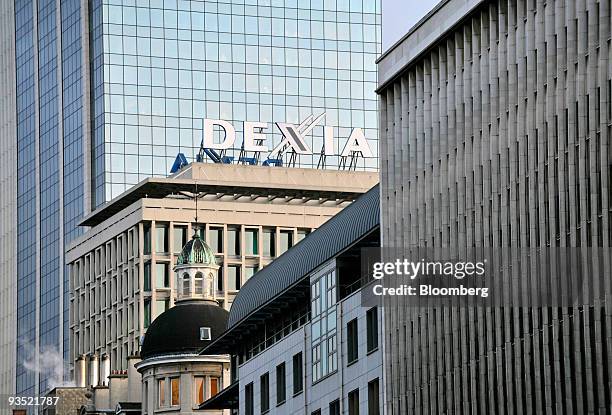 The Dexia company logo sits atop the Dexia central branch and administrative building in Brussels, Belgium, on Monday, Nov. 30, 2009. European...