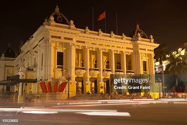 old opera house building at dusk - hanoi opera stock pictures, royalty-free photos & images