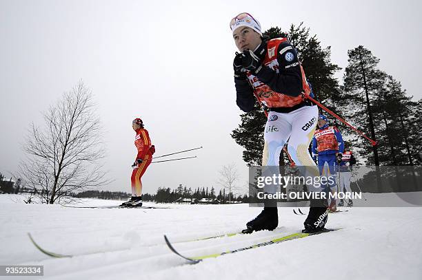 Swede Robin Brytesson trains in Ruka-Kuusamo on November 27, 2009 on the eve of the nordic combined men's and women's World Cup in Kuusamo, Finland....