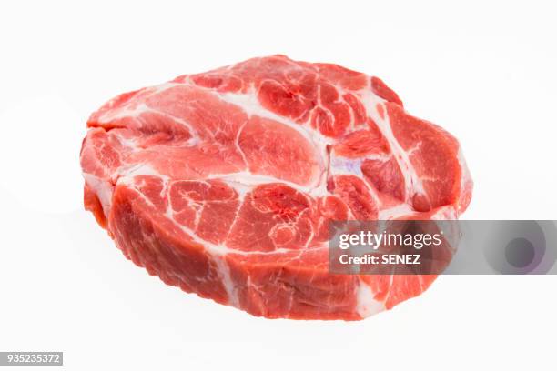 raw pork steak, white background - filet de viande photos et images de collection