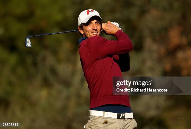 Jamie Elson of England in action during the fourth round of the European Tour Qualifying School Final Stage at the PGA Golf de Catalunya golf resort...
