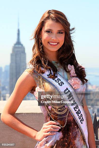 Miss Universe 2009 Stefania Fernandez visits the Top of the Rock Observation Deck at Rockefeller Center on September 2, 2009 in New York City.
