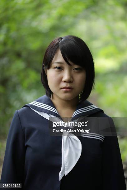 portrait of a female high school student - showa forest stock pictures, royalty-free photos & images