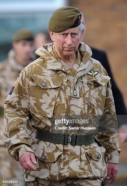 Prince Charles, Prince of Wales presents medals to the 1st Battalion Welsh Guards at North Camp on December 1, 2009 in Aldershot, England.