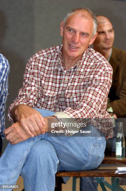 Holger Geschwindner, manager of Dirk Nowitzki, is pictured during Nowitzkis annual press conference in Germany at Nike Center on June 24, 2004 in...