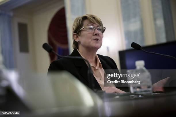 Heidi King, deputy administrator of the National Highway Traffic Safety Administration , speaks during a Senate Commerce Committee hearing on NHTSA...