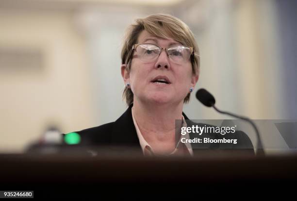 Heidi King, deputy administrator of the National Highway Traffic Safety Administration , speaks during a Senate Commerce Committee hearing on NHTSA...