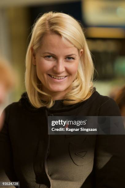 Crown Princess Mette-Marit of Norway attends the World Aids Day event at Romsas Frivillighetssentral on December 1, 2009 in Oslo, Norway.