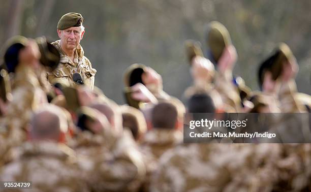 Prince Charles, The Prince of Wales, Colonel of the Welsh Guards, receives "3 cheers" from soldiers of 1st Battalion, Welsh Guards after presenting...