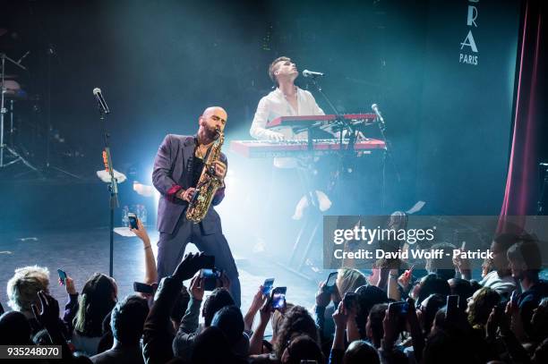 Sam Harris from X Ambassadors performs at L'Alhambra on March 20, 2018 in Paris, France.