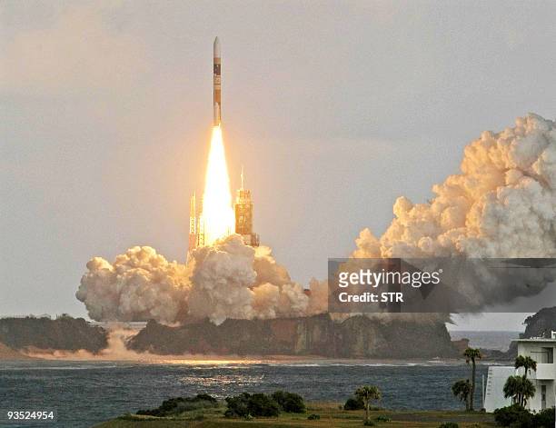 The Japanese rocket H-2A carrying information-gathering satellites blasts off from the Tanegashima Space Center in Tanegashima island in Kagoshima...