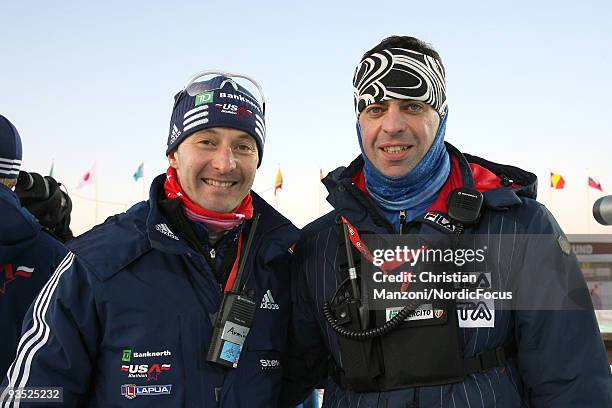 Coach Armin Auchentaller of Italy and the Italian coach Francesco Berlendis during a training session ahead of the E.ON Ruhrgas IBU Biathlon World...